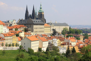 Fototapeta premium View on the spring Prague gothic Castle with the green Nature