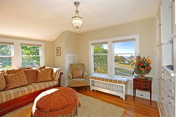 Luxury bright room with sofas