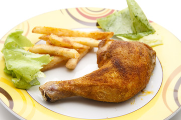 Hähnchenschenkel mit Pommes Frites