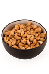 Salted Cashews in Brown Bowl