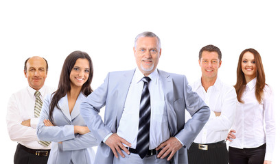 business man and his team isolated over a white
