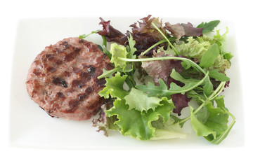 grilled hamburger with salad