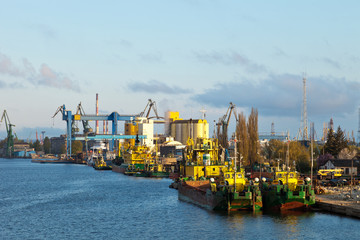 Dredging ship in port of Gdansk, Poland.