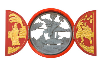 Native chinese sculpture on wooden window