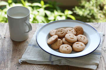 homemade face cookie and milk