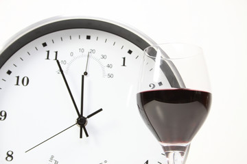 glass of wine and clock