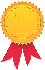 First place award golden with red ribbon. Number one champion