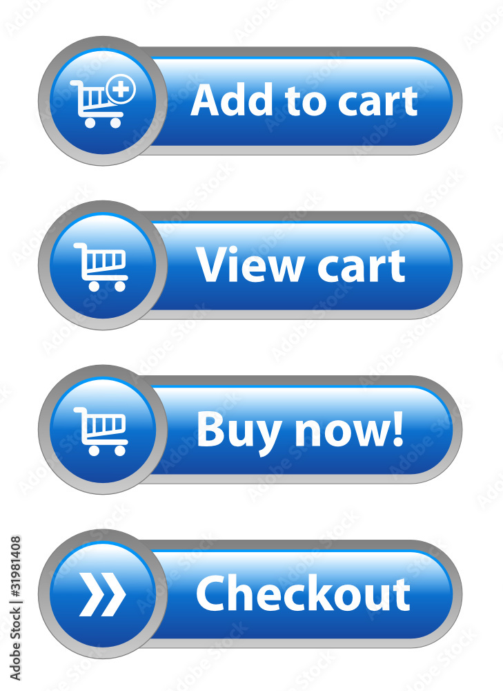 Aufkleber add to cart - view cart - buy now - checkout blue web buttons