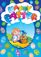 Little girl with easter bunny. Happy Easter.