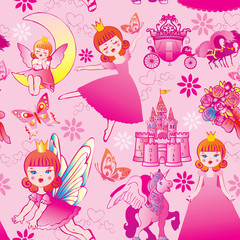 Seamless princess pattern. Vector art-illustration.