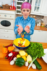 woman mixing vegetables