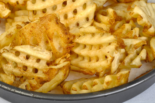 Freshly Fried Potato Fries Hot Out The Fryer