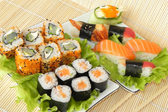 Rolls and sushi.