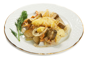 Boiled potatoes with with pickles isolated