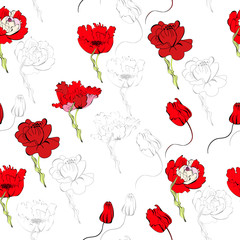 Seamless pattern with red flowers