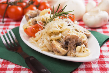 Funghetti pasta with champignon mushroms