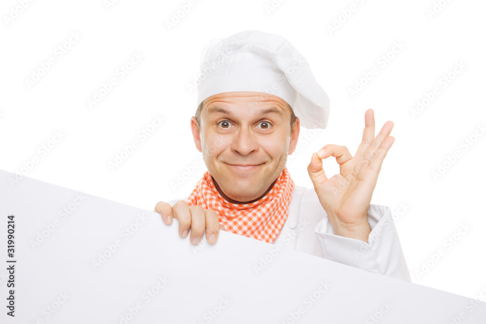 Wall mural Smiling chef isolated on white