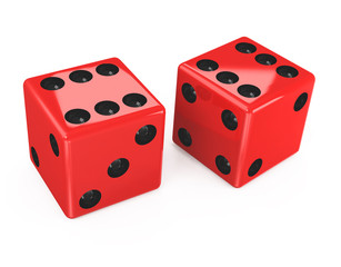 macro red dice on a white background