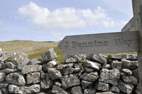 Signpost for Pennine Way near Malham in Yorkshire Dales