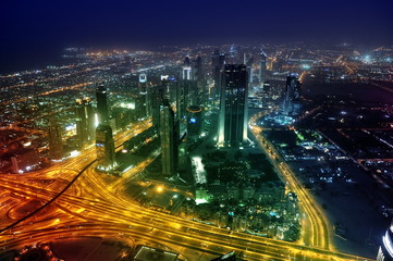 Naklejka na ściany i meble Panorama Dubaj Miasto nocą