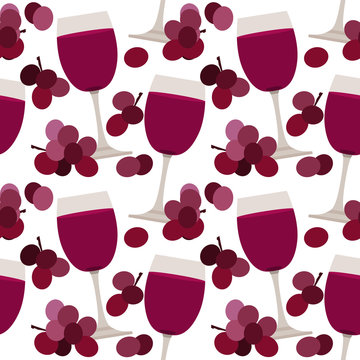 Seamless pattern with wine glasses and grape