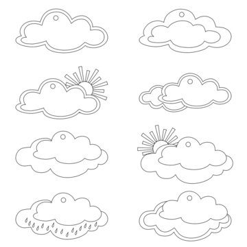 Labels, clouds and sun, contours