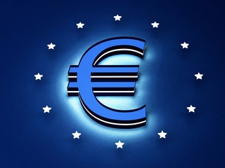 simbolo euro render 3d cristallo luce