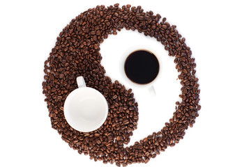 Brown and white symbol made of coffee beans