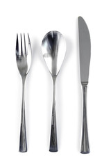 Vertical cutlery on a white background