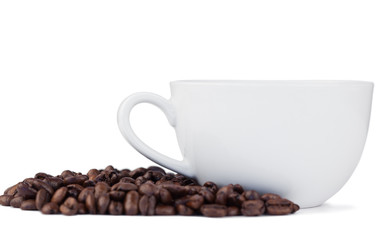 Coffee beans and cup of coffee