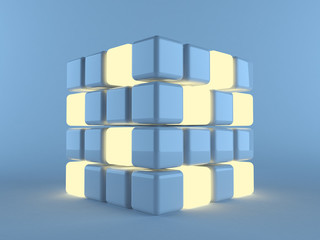 illuminated cubes 3d on blue background