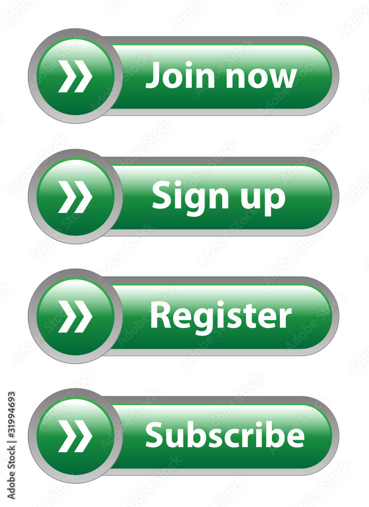 Poster join now | sign up | register | subscribe green web buttons set