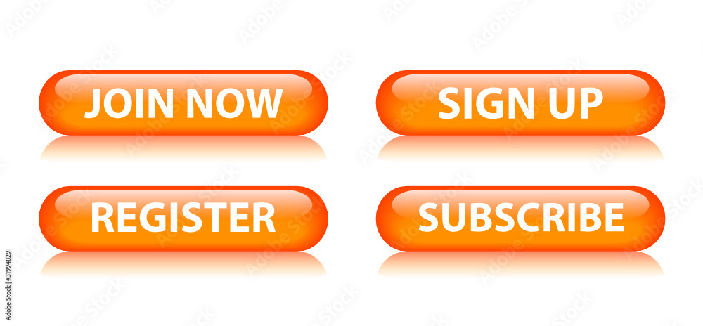 Poster join now - sign up - register - subscribe orange web buttons set