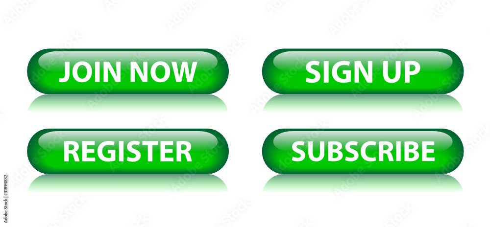 Poster join now - sign up - register - subscribe green web buttons set