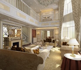 Interior fashionable living-room rendering