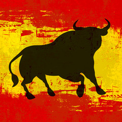 Bull over Spanish Flag Vector Background - 31995651