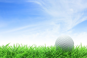 golf ball on green grass against blue sky