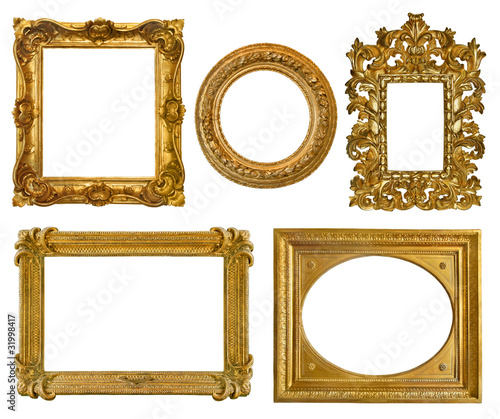 Collection old golden frames with beautiful carving