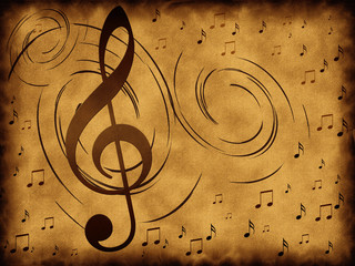 Treble clef on the old background