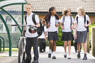 Junior school children leaving school