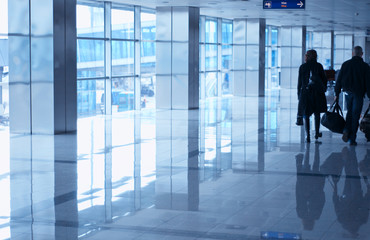Fototapeta na wymiar airport interior blue
