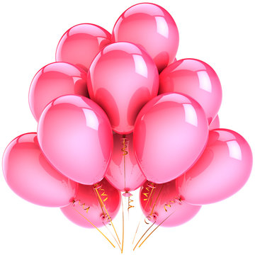 Pink balloons party decoration. Romantic holiday concept