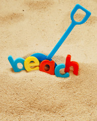 Fototapeta na wymiar beach written in colorful letters