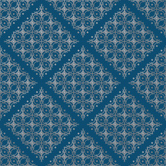 Silver and Prussian Blue Damask Seamless Pattern