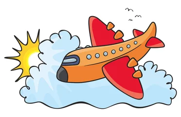 Wandaufkleber Illustration des bunten Flugzeugs über Wolken © oxygen64