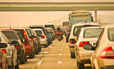 suburban motorway traffic jam 