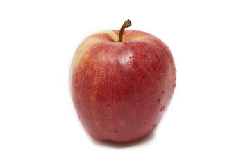 A fresh red apple with water droplets
