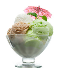 ice cream in a glass vase.