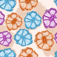 vector seamless background with abstract flowers