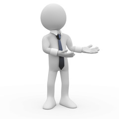 Businessman still, pointing with both hands to the side